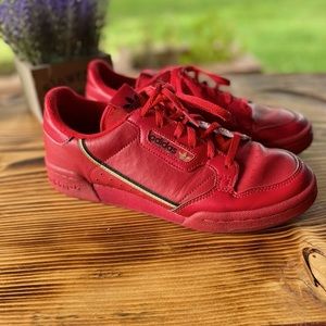 Adidas Red Retro All Leather Continental 80 J Lace Up Sneakers